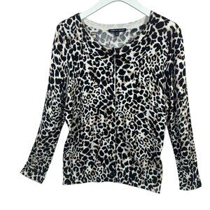 Leopard Animal Print Cardigan Sweater Sz M Womens Button D…cable&cage